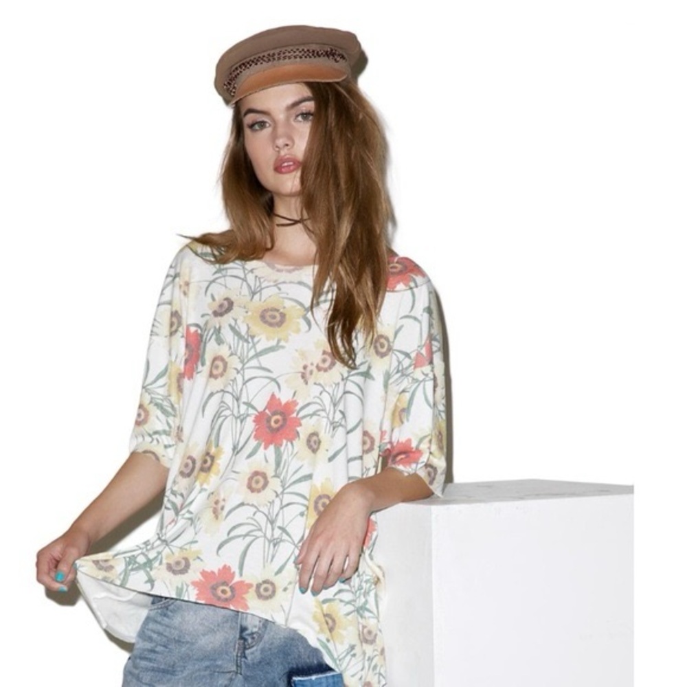 Wildfox Daisy Dolman Sleeve Oversized Tunic Tee